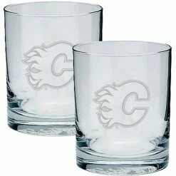 NHL Calgary Flames Etched Hockey Logo Glasses Gift Set, 2-pk