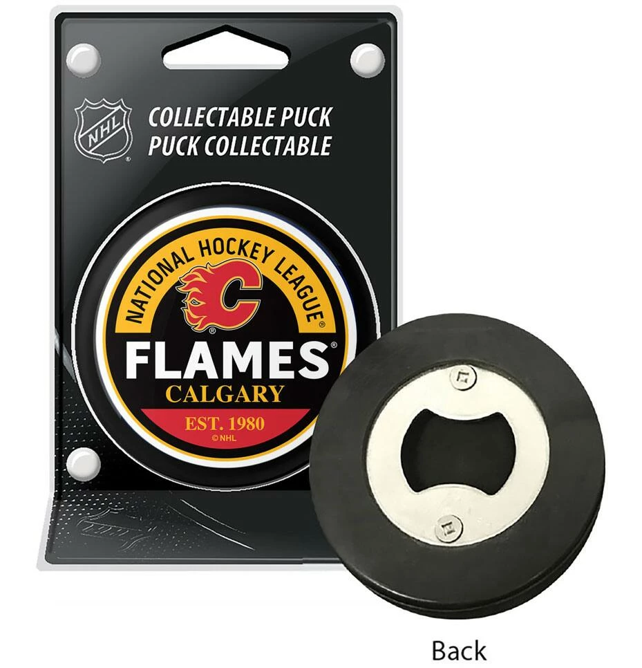 NHL Calgary Flames Embedded Bottle Opener Puck 3 NHL Calgary Flames Embedded Bottle Opener Puck