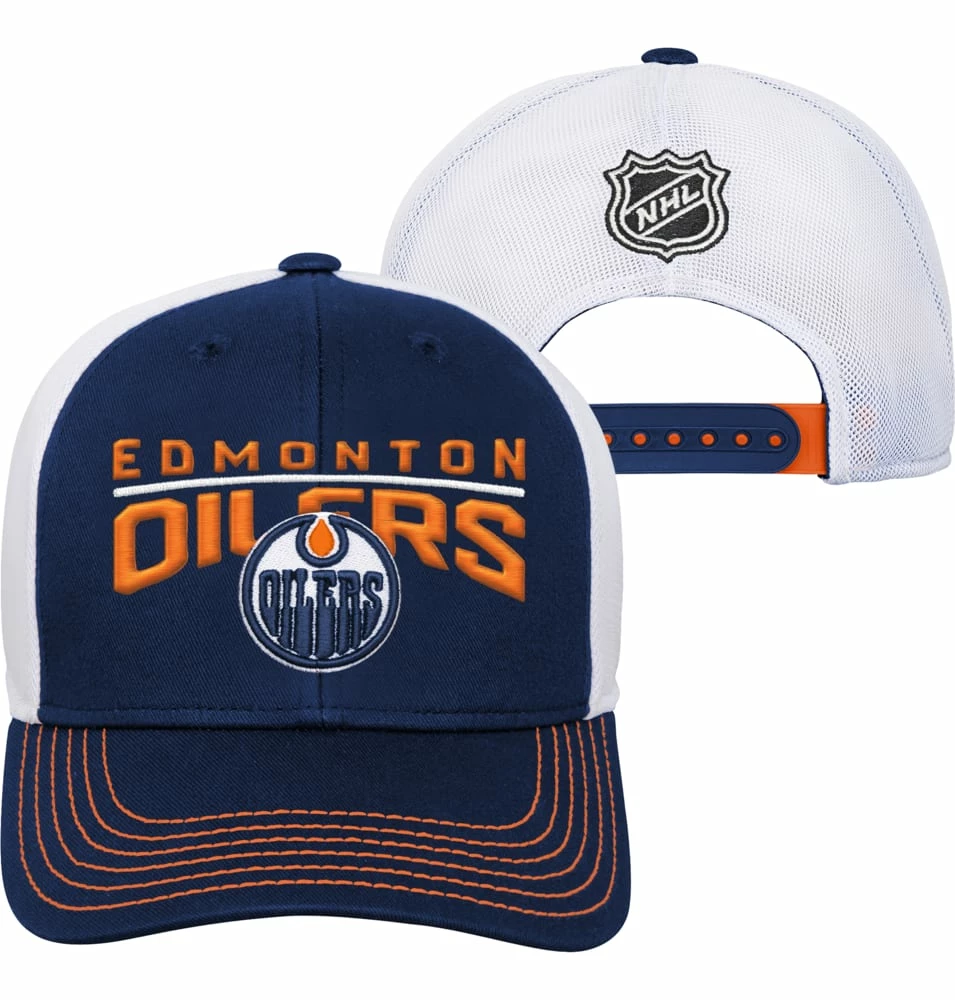 NHL Edmonton Oilers Winger Meshback Adjustable Hockey Hat, Navy, Youth 4 NHL Edmonton Oilers Winger Meshback Adjustable Hockey Hat, Navy, Youth - Image 2