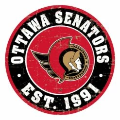 NHL Ottawa Senators Round Distressed Hockey Team Sign, 12-in