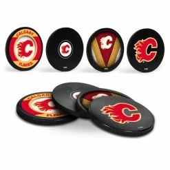 NHL Calgary Flames Hockey Puck Drink Coasters, 4-pk