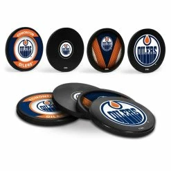 NHL Edmonton Oilers Hockey Puck Drink Coasters, 4-pk
