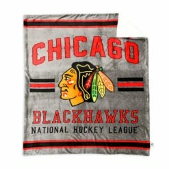 NHL Chicago Blackhawks Hockey Superlux Sherpa Reversible Throw Blanket, 50-in X 60-in