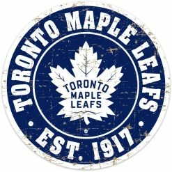 NHL Toronto Maple Leafs Round Distressed Hockey Team Sign, 12-in