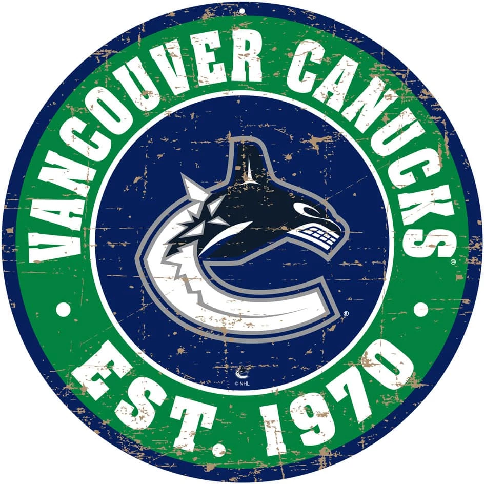 NHL Vancouver Canucks Round Distressed Hockey Team Sign, 12-in 3 NHL Vancouver Canucks Round Distressed Hockey Team Sign, 12-in