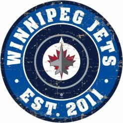 NHL Winnipeg Jets Round Distressed Hockey Team Sign, 12-in
